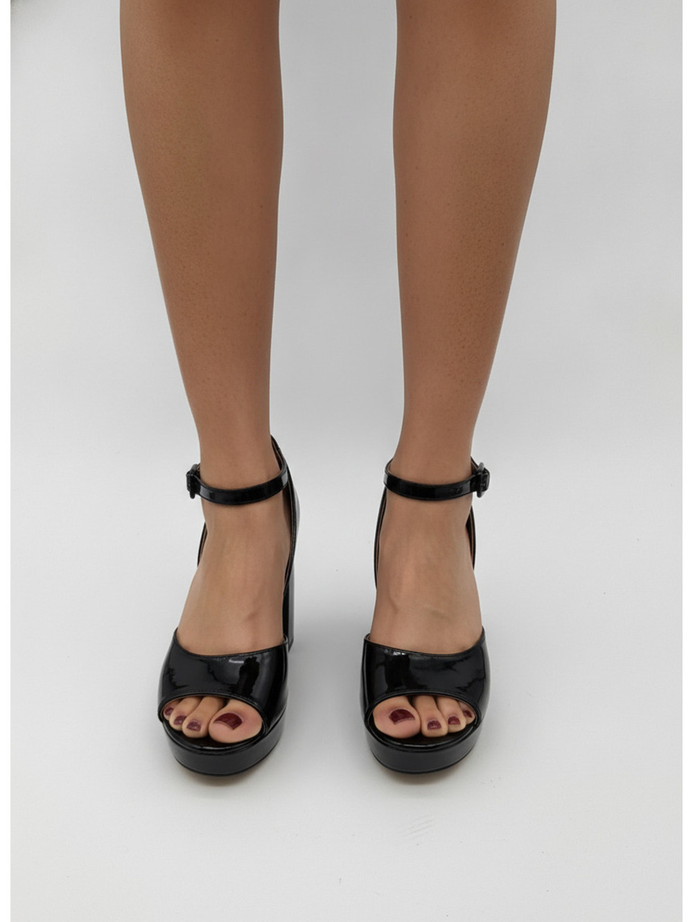 Sun + Stone Reemap Black Patent Platform Heels